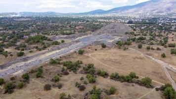 Panorama of Pyramid of the Sun. Teotihuacan. Mexico. View from the Pyramid of the Moon. View drone top video