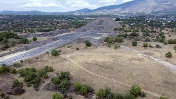 Panorama of Pyramid of the Sun. Teotihuacan. Mexico. View from the Pyramid of the Moon. View drone top video