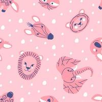 Seamless pattern in pink colors with animal faces vector