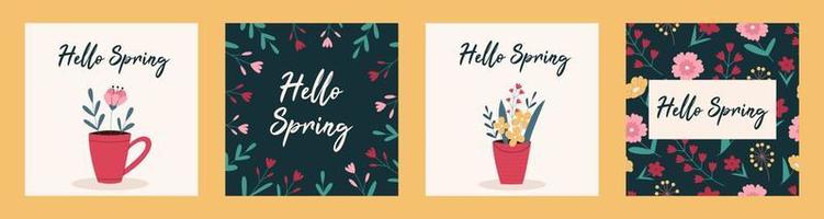 conjunto de plantillas de hola primavera vector