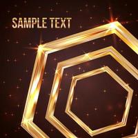 Bright golden hexagon on a dark red background with sparkling stars and particles. Luxury vector illustration. Easy to edit design template for your business projects.