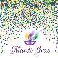 Fondo de vector de carnaval mardi gras con confeti verde, púrpura y amarillo. plantilla de diseño fácil de editar para sus proyectos.