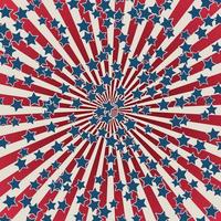 día de la independencia de estados unidos 4 de julio o pancarta del día conmemorativo. Ilustración de vector patriótico retro. rayas concéntricas y confeti de estrellas en colores de la bandera americana.