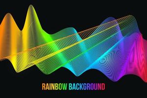 Colorful bright wavy lines on a dark background. Abstract rainbow wave backdrop. Easy to edit design template for your artworks. vector