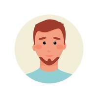 avatar of a brown-haired man in a blue t-shirt with a beard. Design element for forums, chat bots, support, social networks. Vector illustration