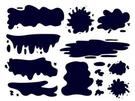 Hand drawn set of splashes of ink, paints of various shapes. Design element for stickers, label, banner, icon design. Vector illustration, imitation of feather and brush drops