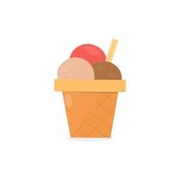 isolated image ice cream balls in a waffle cup. Chocolate, vanilla, strawberry ice cream. Vector illustration, flat