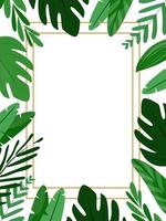 Vertical frame from elements of palm, tropical plants. Leaves vector illustration. Design of advertisements, invitations, flyers, signs