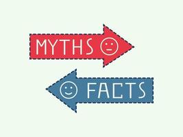 Myths vs facts red and blue infographic icon. Truth or fiction speech bubble arrow. Flat vector illustration