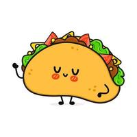 lindo personaje de taco divertido. icono de ilustración de personaje kawaii de dibujos animados dibujados a mano vectorial. aislado sobre fondo blanco. concepto de personaje de taco vector