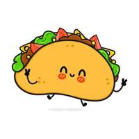 lindo personaje de taco divertido. icono de ilustración de personaje kawaii de dibujos animados dibujados a mano vectorial. aislado sobre fondo blanco. concepto de personaje de taco vector