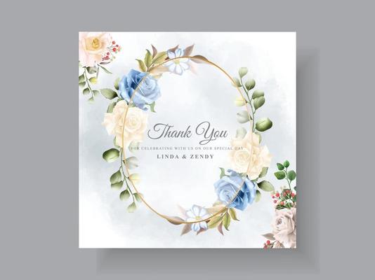 Elegant white and blue rose wedding card