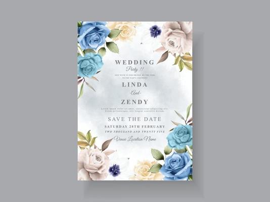 Elegant white and blue rose wedding card