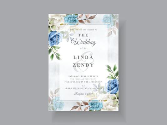 Elegant white and blue rose wedding card