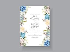 Elegant white and blue rose wedding card vector