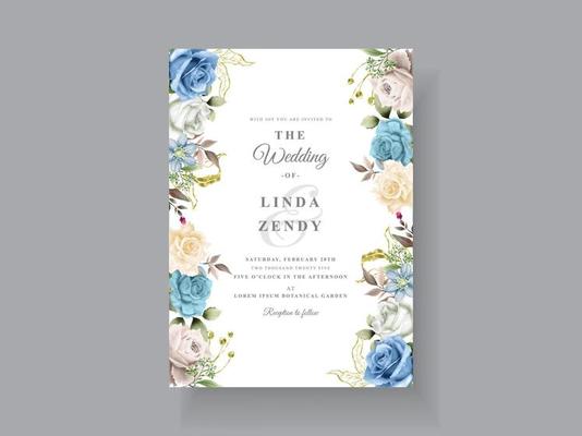 Elegant white and blue rose wedding card