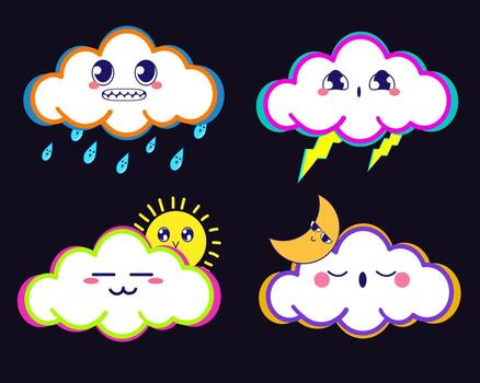 Set of different clouds stickers vector