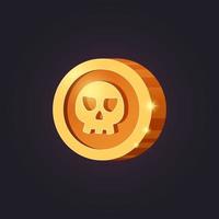 icono de juego casual vectorial con calavera. moneda de oro aislada. gui ui para web, juego o aplicación. elemento de interfaz tesoro pirata vector