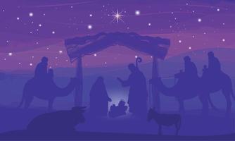 Nativity landscape purple night scene mangel Vector