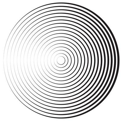 Concentric linear circles, neutral round element. Halftone outline element isolated on white background.