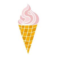 Colorful Ice Cream with rose in the waffle cone isolated object on white background. vector