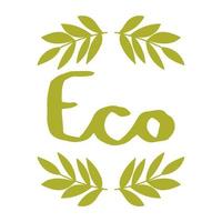 Green hand drawn Eco logo with branches and leaves. vector