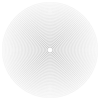 Concentric linear circles, neutral round element. Halftone outline element isolated on white background.