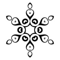 Black ornamental round doodle snowflake, flower isolated on white background. Outline mandala. Geometric circle element. vector
