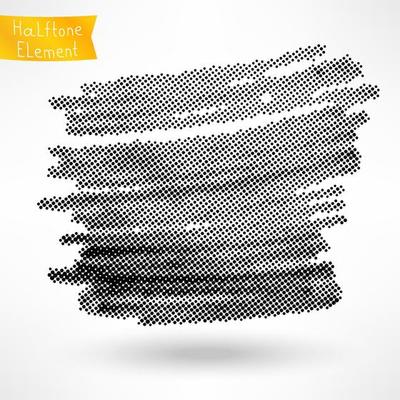 Black halftone element, banner, texture, icon.  Dotted texture isolated on white.