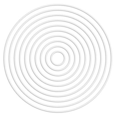 Concentric linear circles cut from paper Neutral round element. White texture.