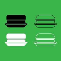 Burger icon Black and white color set vector