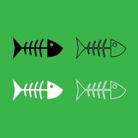 Fish sceleton icon Black and white color set vector