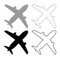 Airplane icon outline set grey black color vector