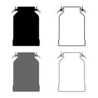 Milk can container icon set grey black color illustration outline flat style simple image vector