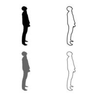 Man looks up silhouette icon set grey black color illustration outline flat style simple image vector