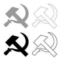 Hammer and sickle icon set grey black color vector