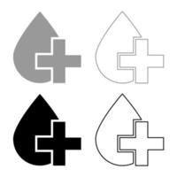 Drop and cross icon set grey black color vector