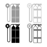 Aqualung scuba icon outline set grey black color vector