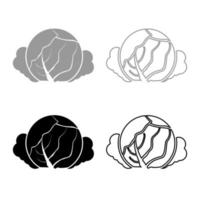 Cabbage icon outline set grey black color vector