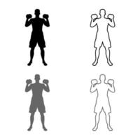 Man doing exercises with dumbbells Sport action male Workout silhouette front view icon set grey black color illustration outline flat style simple image vector