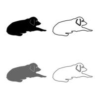 Dog lie on street Pet lying on ground Relaxed doggy icon set grey black color illustration outline flat style simple image vector