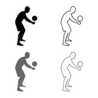 Volleyball player hits the ball with bottom silhouette side view Attack ball icon set grey black color illustration outline flat style simple image vector