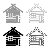 casa de madera granero con cabañas de troncos modulares de madera casas modulares de cabaña de madera conjunto de iconos ilustración de color negro gris contorno estilo plano imagen simple vector