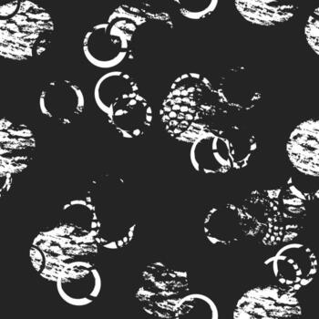 patrón abstracto sin costuras en blanco y negro con círculos, anillos, diferentes trazos de pincel y formas. fondo de círculos con textura infinita. vector