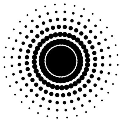 Screen printing pattern. Radiant frame. Abstract vortex. Circular pattern. Pop art round halftone frame isolated on white. Abstract whirligig, eyeball. Dotted print.