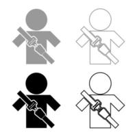 Man with forklift seat belt stick figure Car safety belt icon set grey black color vector