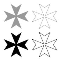 Maltese cross icon set grey black color vector