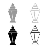 Ramadan kareem lantern or fanous icon set grey black color vector