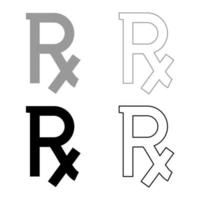 Rx symbol prescription icon set grey black color vector