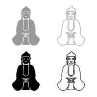 Buddha icon set grey black color